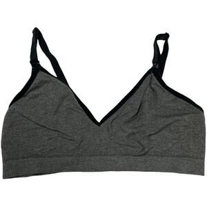 Nursing Sports Bra Grey Black Hook & Eye Adjustable V-Neck Unpadded‎ Women's XL